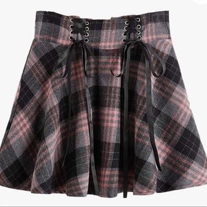 Lace up Plaid Skirt